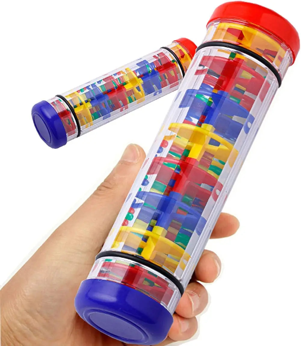 Brightly coloured lightweight rain stick sensory toy for neurodivergent children