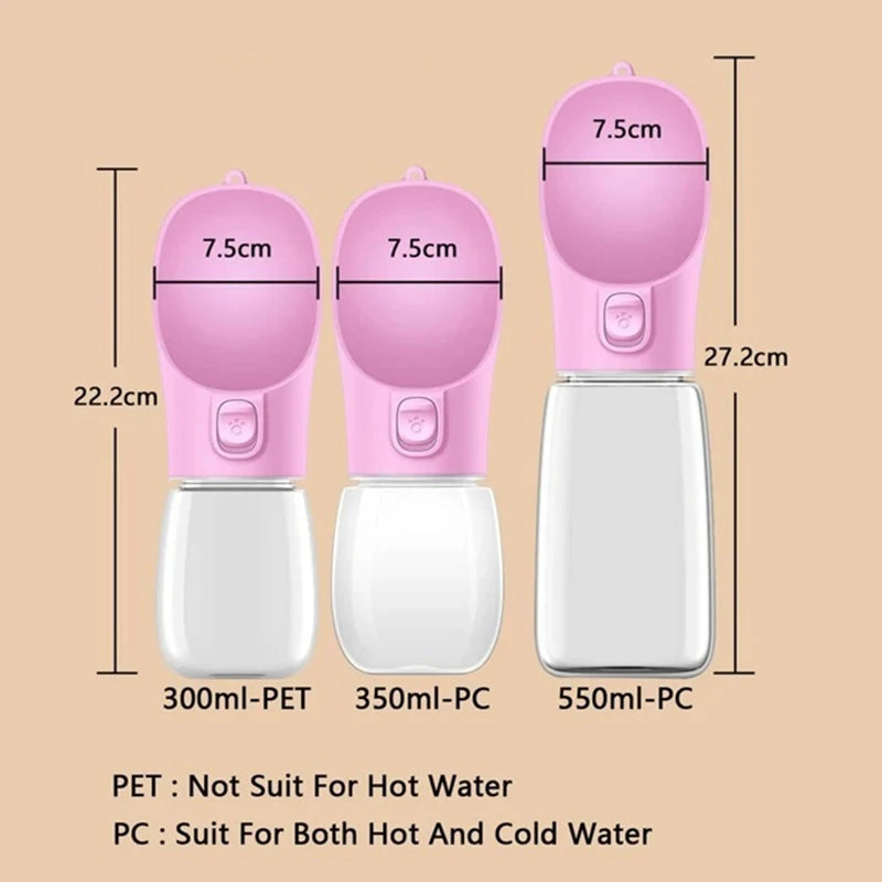 Lightweight dog water bottle with one-handed easy water release