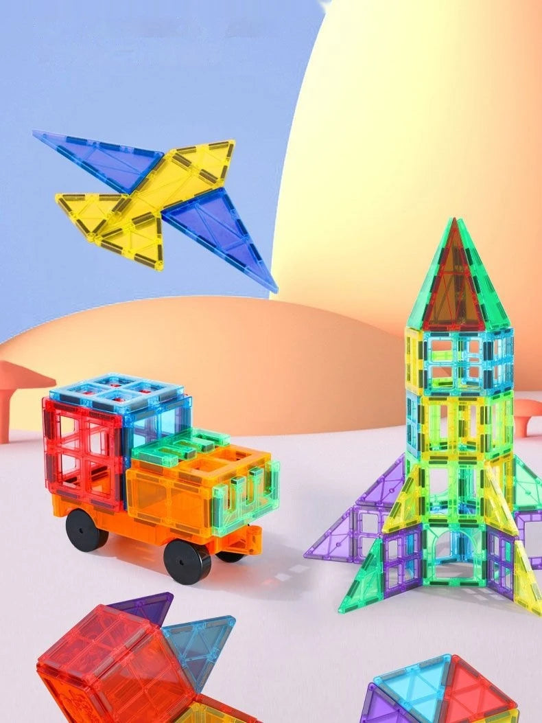 Colorful magnetic building tiles for STEM learning