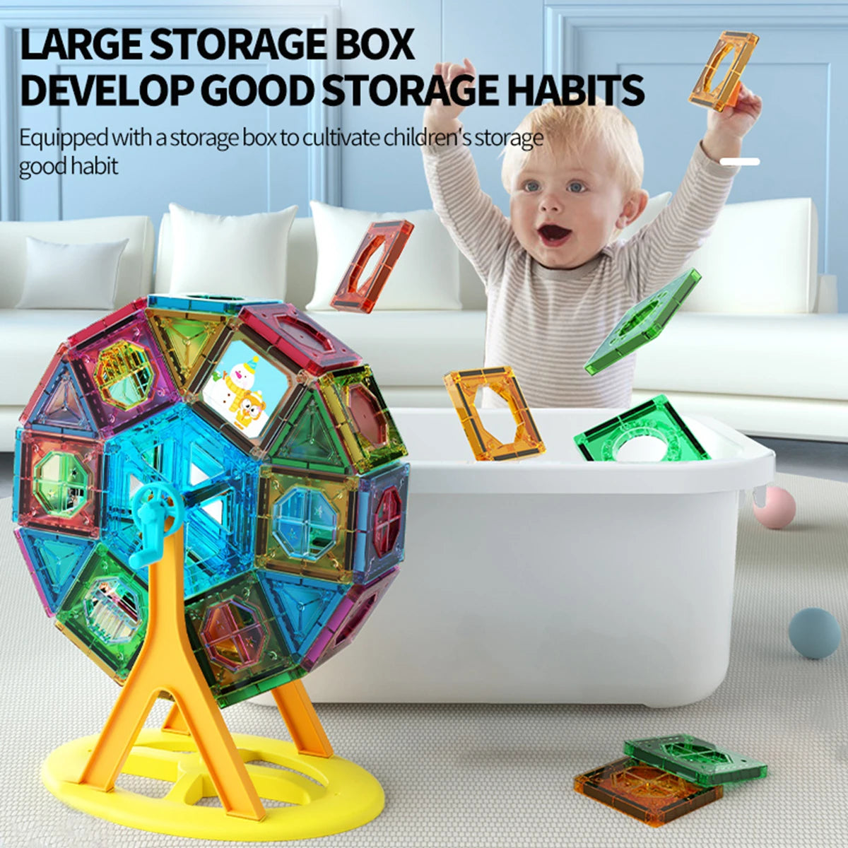 Magnetic building blocks set for classrooms and educational learning play.