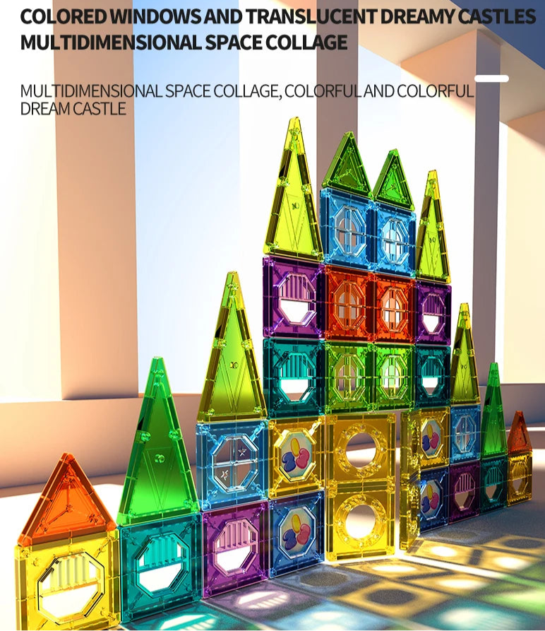 Colourful magnetic building set on table