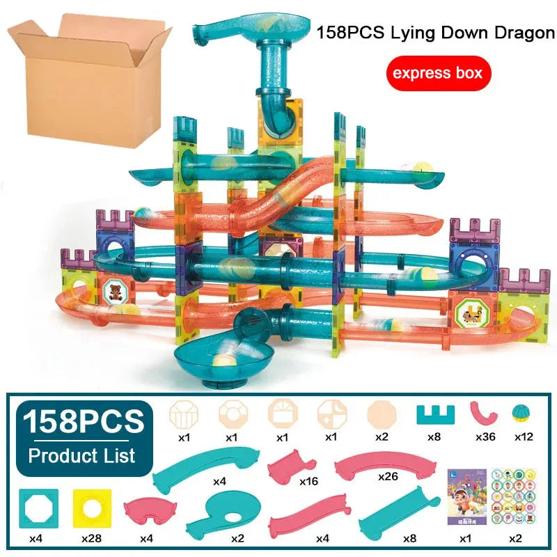 Magnetic track pipeline toy for educational play and creativity.