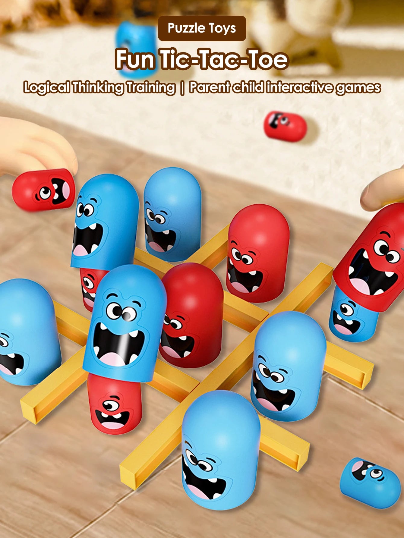Montessori gobble game board tic-tac-toe for kids logic and parent-child play.