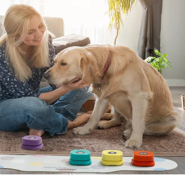 Pet training buttons with non-slip mat for communication learning