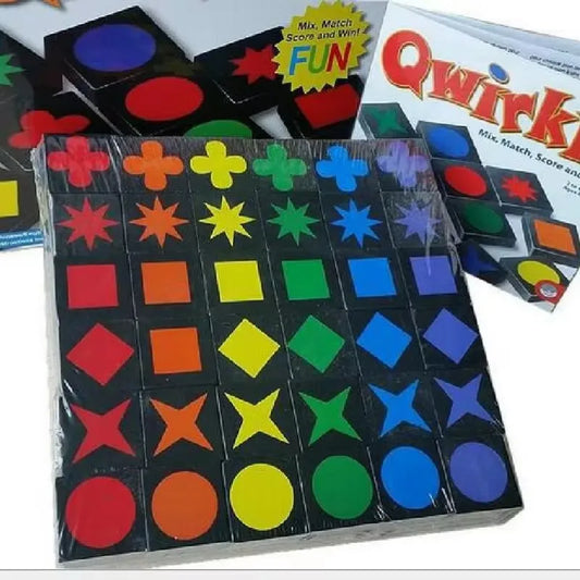 Wooden Qwirkle game pieces for sensory play and brain teasing.