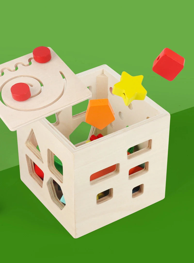 Close-up of natural wood toy parts for toddlers