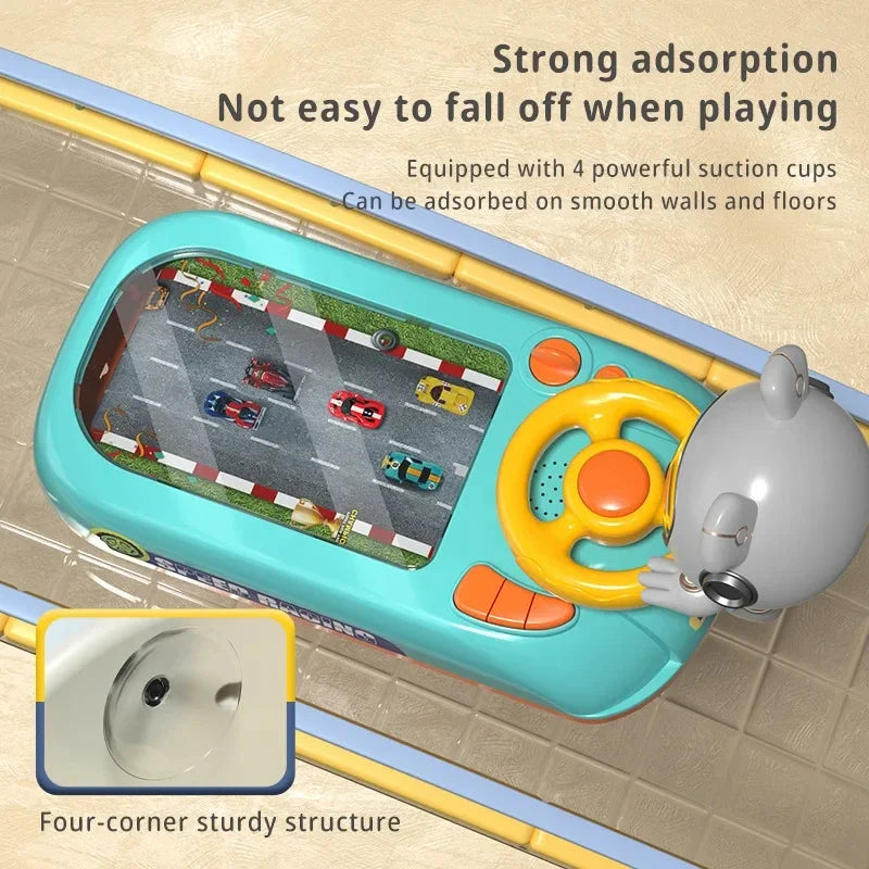 toy steering wheel during imaginative car racing game