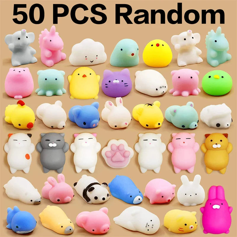 Assorted colorful animal squishies used as sensory fidget toys for kids with autism and ADHD