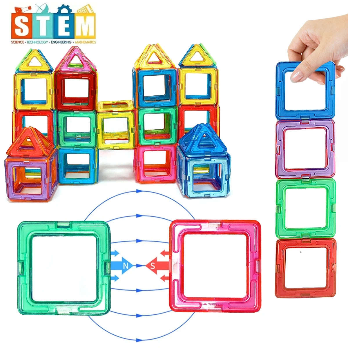 Children can play with educational magnetic construction tiles for early development like these.