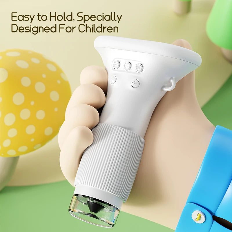 STEM microscope toy with camera and 1000x magnification for kids’ science education.