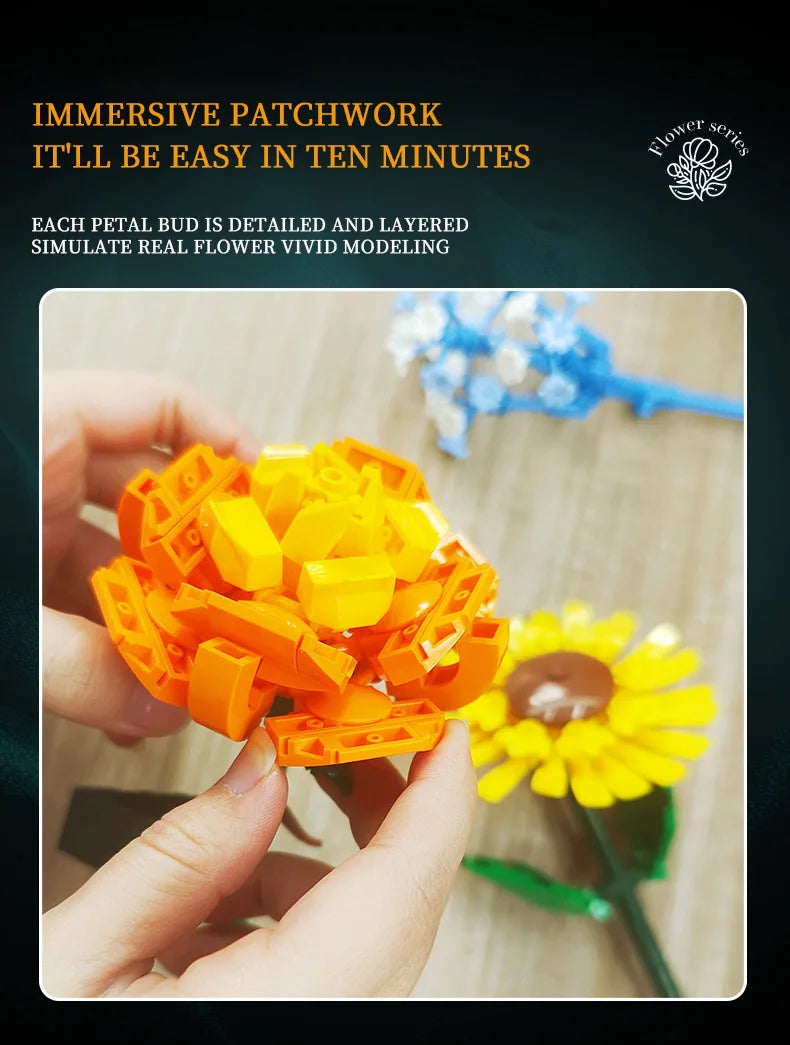 Close-up of plastic sunflower petals and leaves