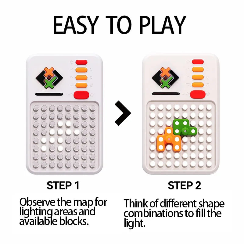 Close-up of brain teaser puzzle pieces from Super Block Game and two modes