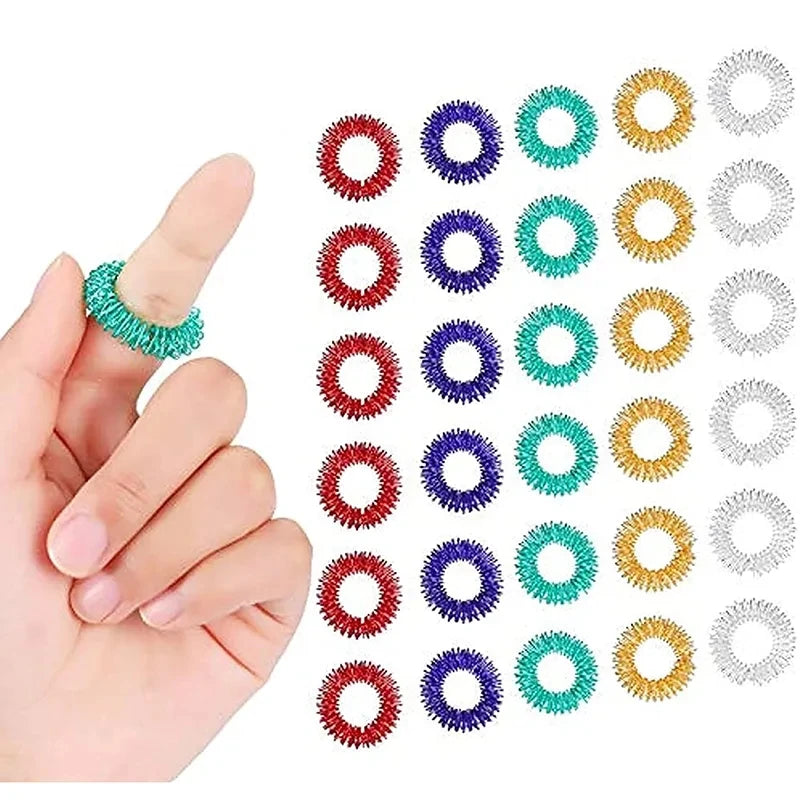 Spiky acupressure sensory rings set