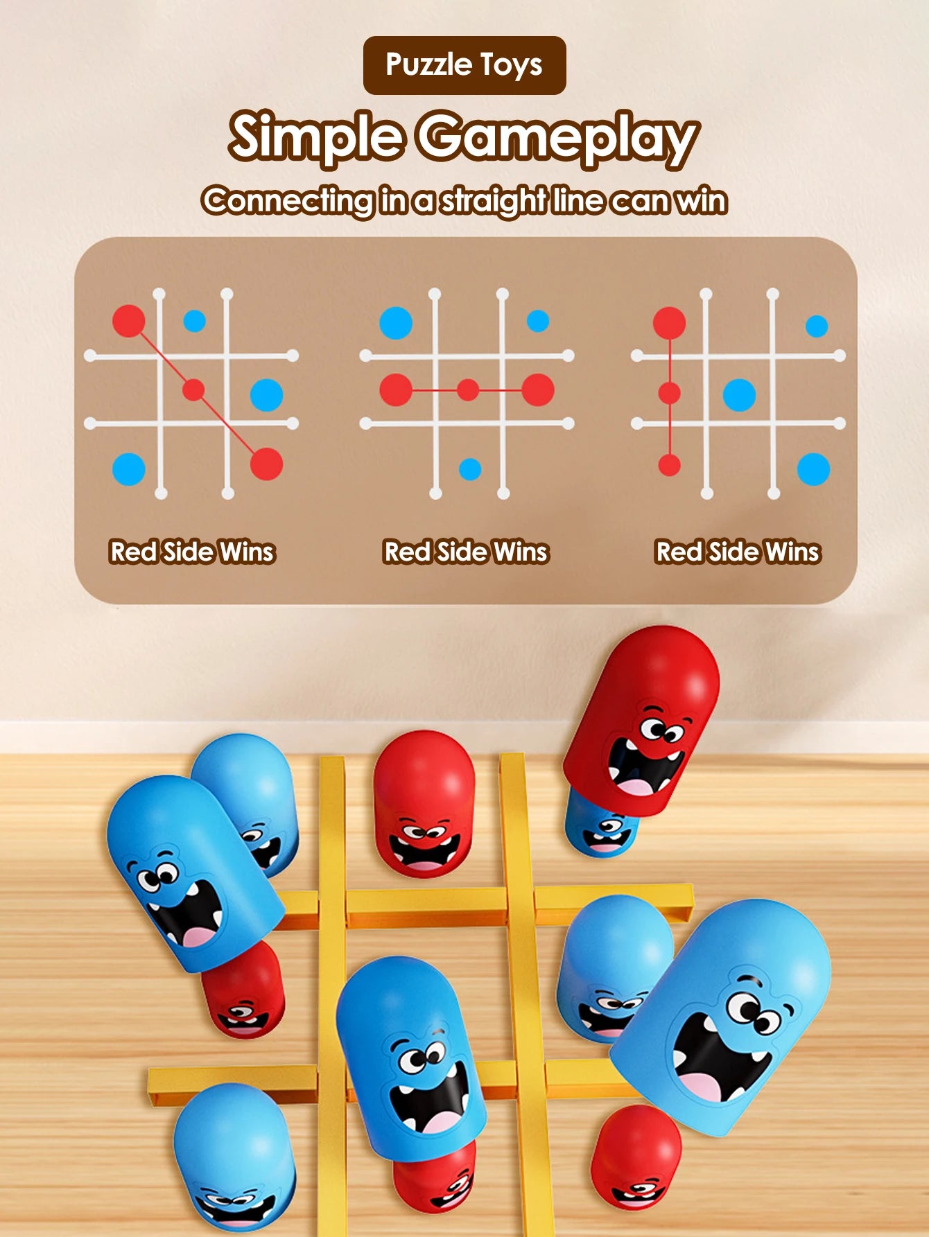 Three in a row game toy for developing children's thinking skills.