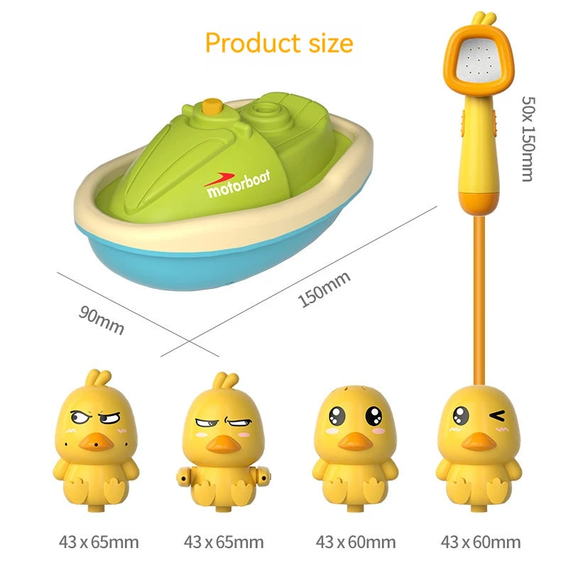 Colourful duck bathtub toys set floating in water for toddlers