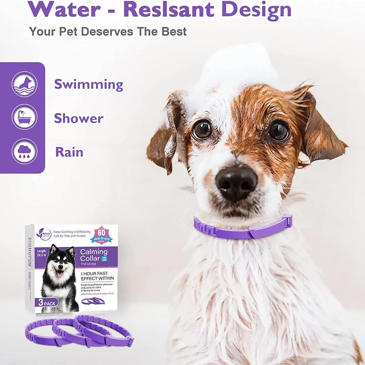 Travel anxiety calming collar for pets to reduce stress during car rides and flights