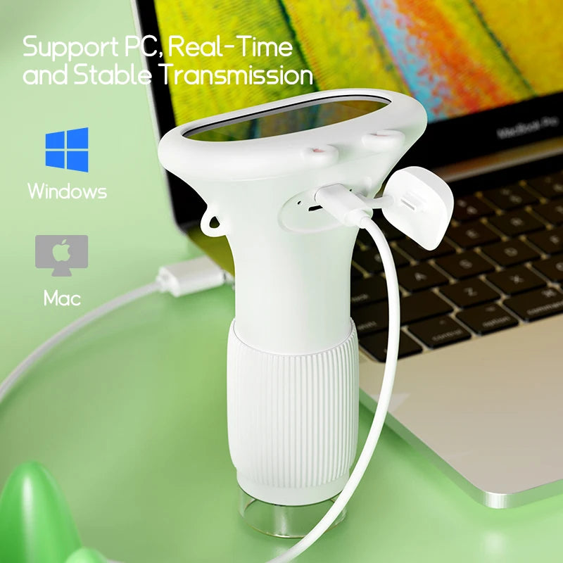 USB rechargeable microscope for kids with photo and video function and LED illumination.