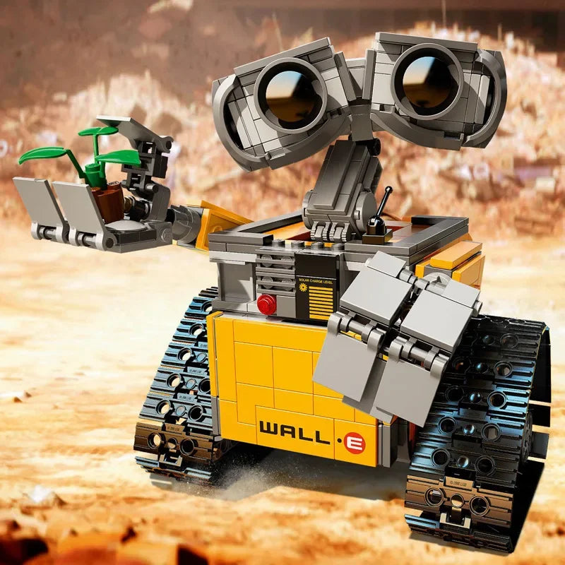 Completed Wall-E style robot built from STEM building blocks.