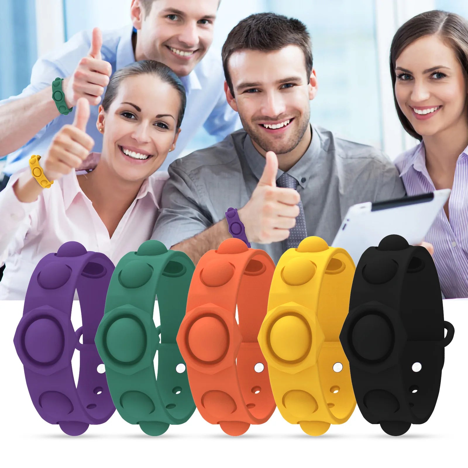 Sensory bracelet fidget toy worn on wrist for stress relief.