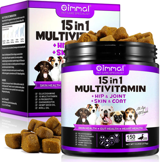  15-in-1 dog multivitamin chews with powerful postbiotic effect for digestive health