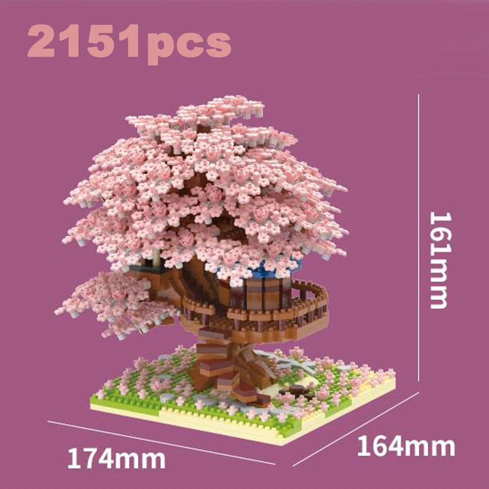 [Mini] Pink Cherry Tree House Micro Blocks – DIY Building Kit for Kids 🌸