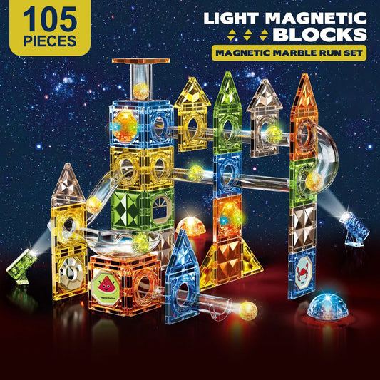 Magnetic Marble Magna Tiles with colourful LED lights