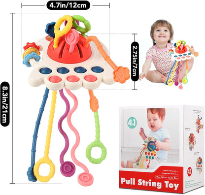 Baby Sensory Teething Chew Toy – Montessori Push & Pull Motor Skill Toy