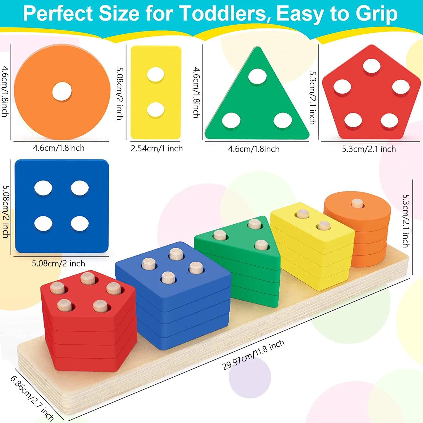 StackBright Montessori Wooden Rainbow Stacking Toy for Toddlers