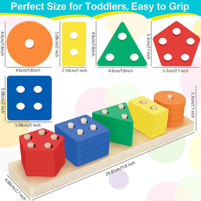 StackBright Montessori Wooden Rainbow Stacking Toy for Toddlers