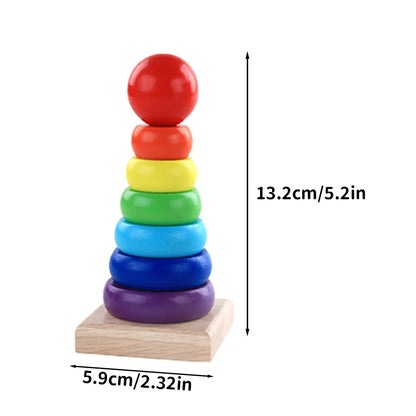 StackBright Montessori Wooden Rainbow Stacking Toy for Toddlers