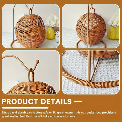 WhiskerNest™ Luxe Hammock Bed – Hand-Woven, Eco-Friendly Cat Basket