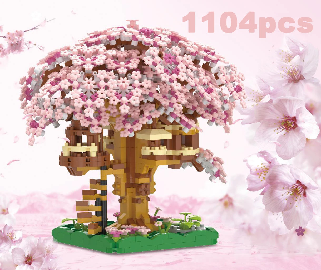 [Mini] Pink Cherry Tree House Micro Blocks – DIY Building Kit for Kids 🌸