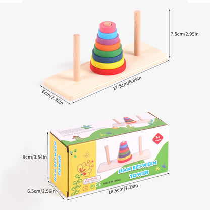StackBright Montessori Wooden Rainbow Stacking Toy for Toddlers