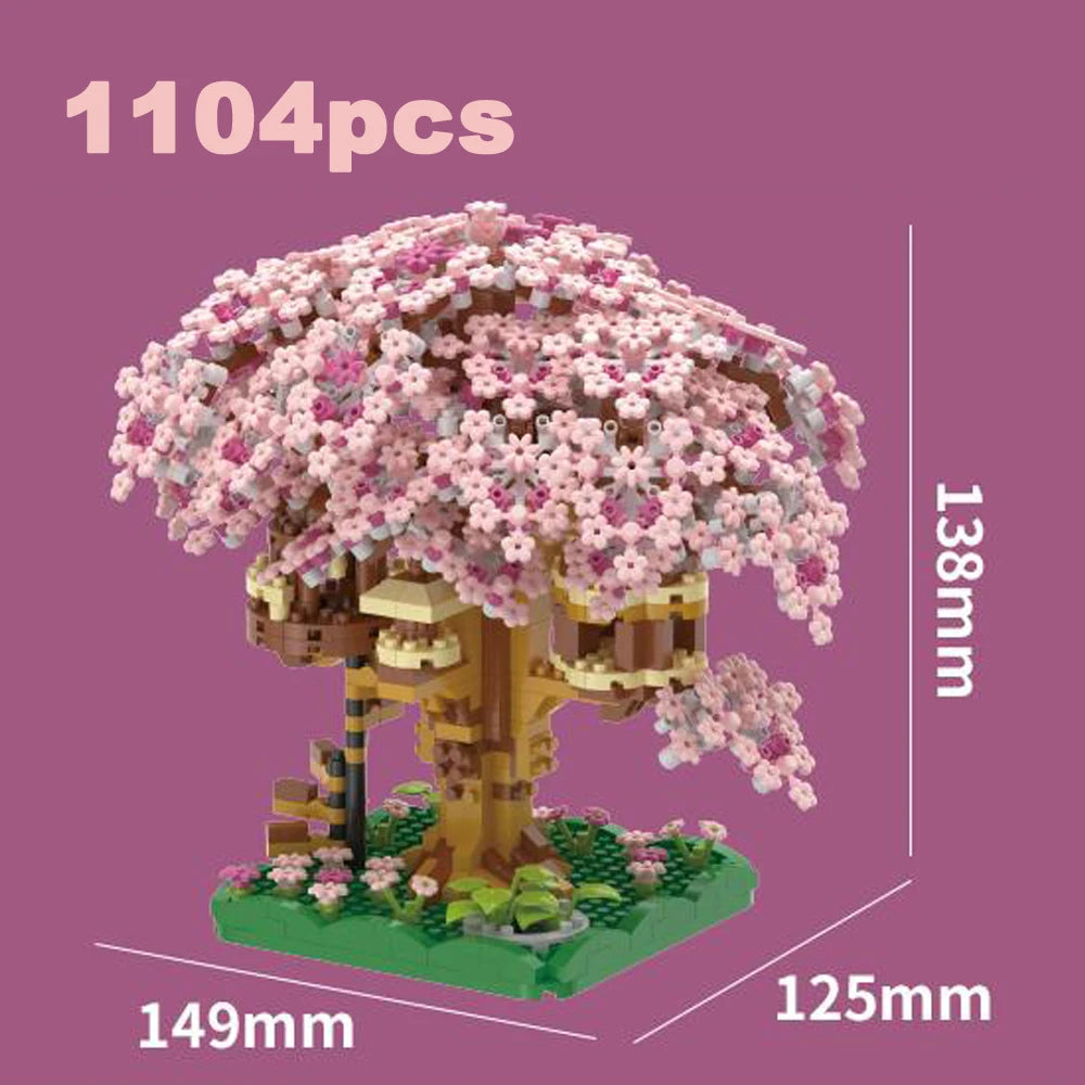 [Mini] Pink Cherry Tree House Micro Blocks – DIY Building Kit for Kids 🌸