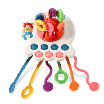 Baby Sensory Teething Chew Toy – Montessori Push & Pull Motor Skill Toy