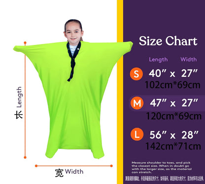 size chart Calming sensory tool body sock for autism sensory needs.