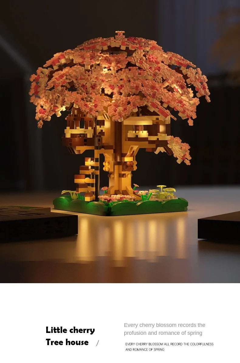 [Mini] Pink Cherry Tree House Micro Blocks – DIY Building Kit for Kids 🌸