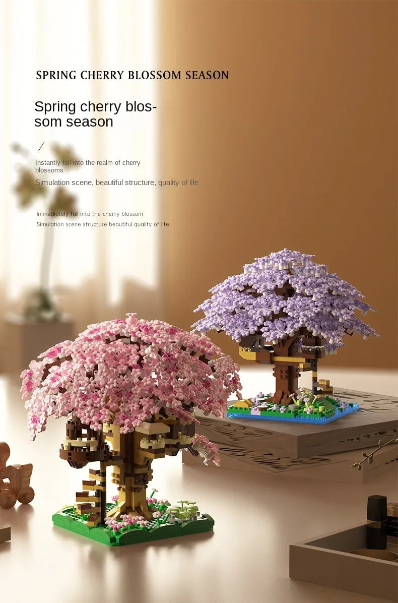 [Mini] Pink Cherry Tree House Micro Blocks – DIY Building Kit for Kids 🌸