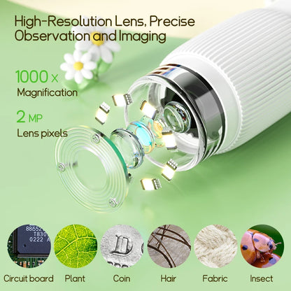 Educational microscope for kids with LED light, photo capture, and real-time video.