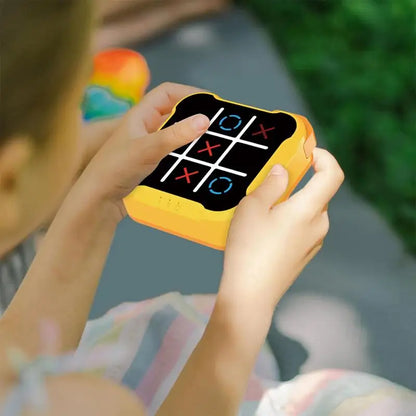 Child pressing light-up button on game board