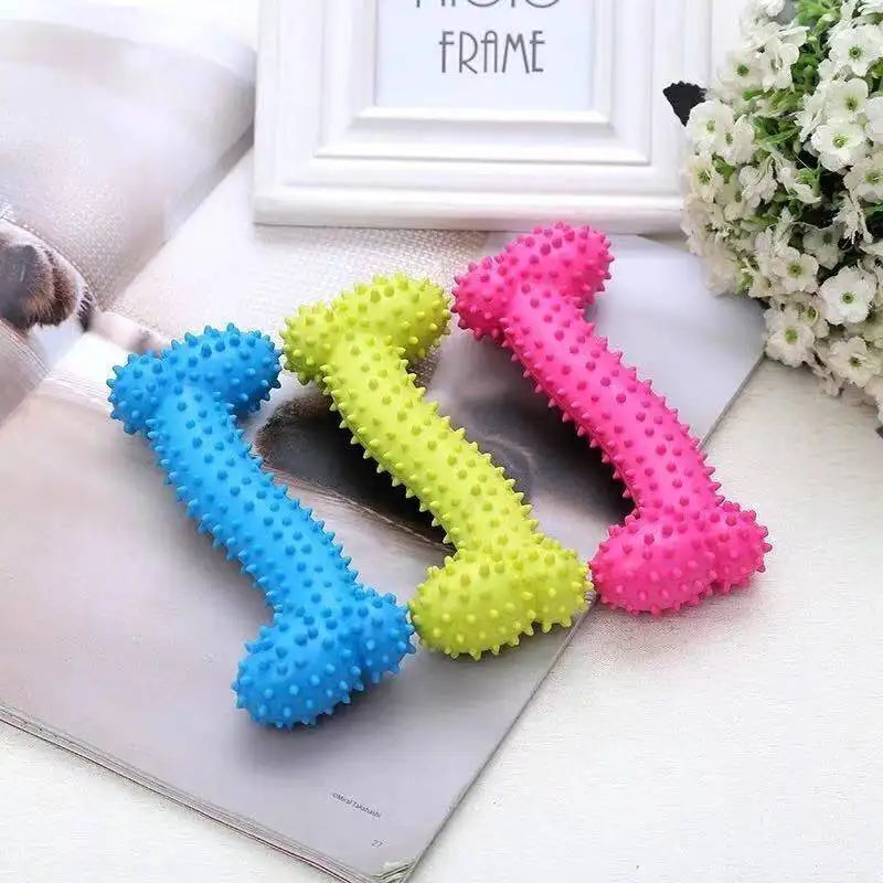 Close-up of textured eco-friendly dog chew toy made of rubber