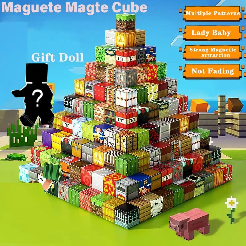 Child building 3D castle with colorful magnetic blocks, STEM learning toy for toddlers