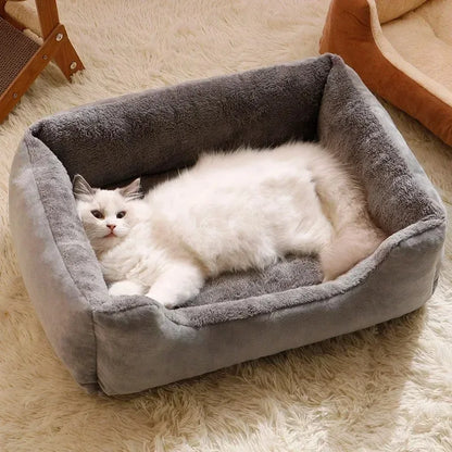 Plush pet bed basket for cats and small dogs with washable cover