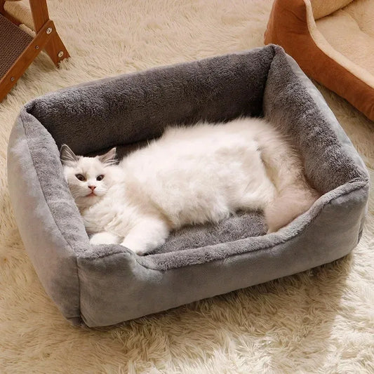 Plush pet bed basket for cats and small dogs with washable cover