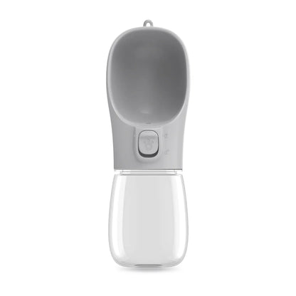 Portable dog water bottle with return-flow button preventing water waste