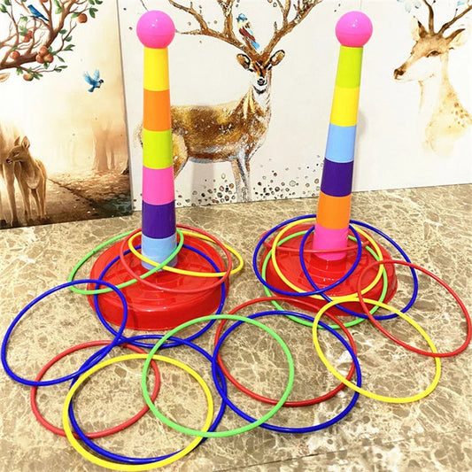 2-in-1 ring toss and stacking toy set with colourful cups