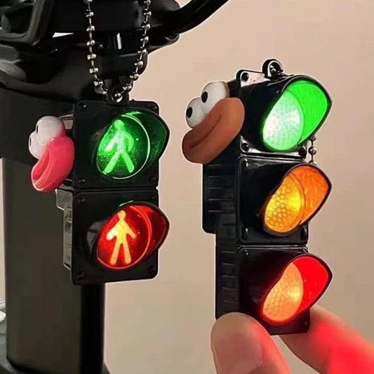 Mini traffic light keychain glowing 