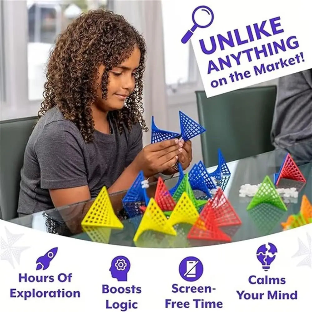 STEM construction toy set with 48 flexible tiles and 80 connectors for kids.